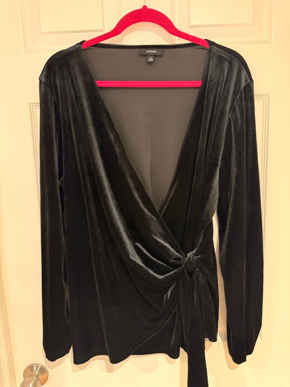 Alfani Black Top with Red Hanger Accent